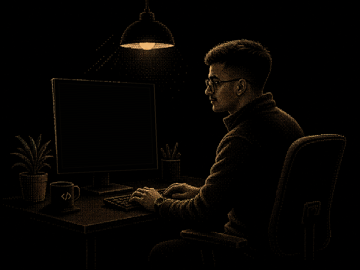 Developer at workstation, ASCII art